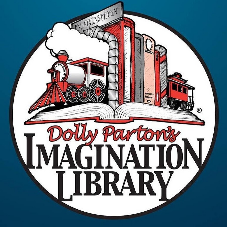 dolly partons imagination library with train going by books