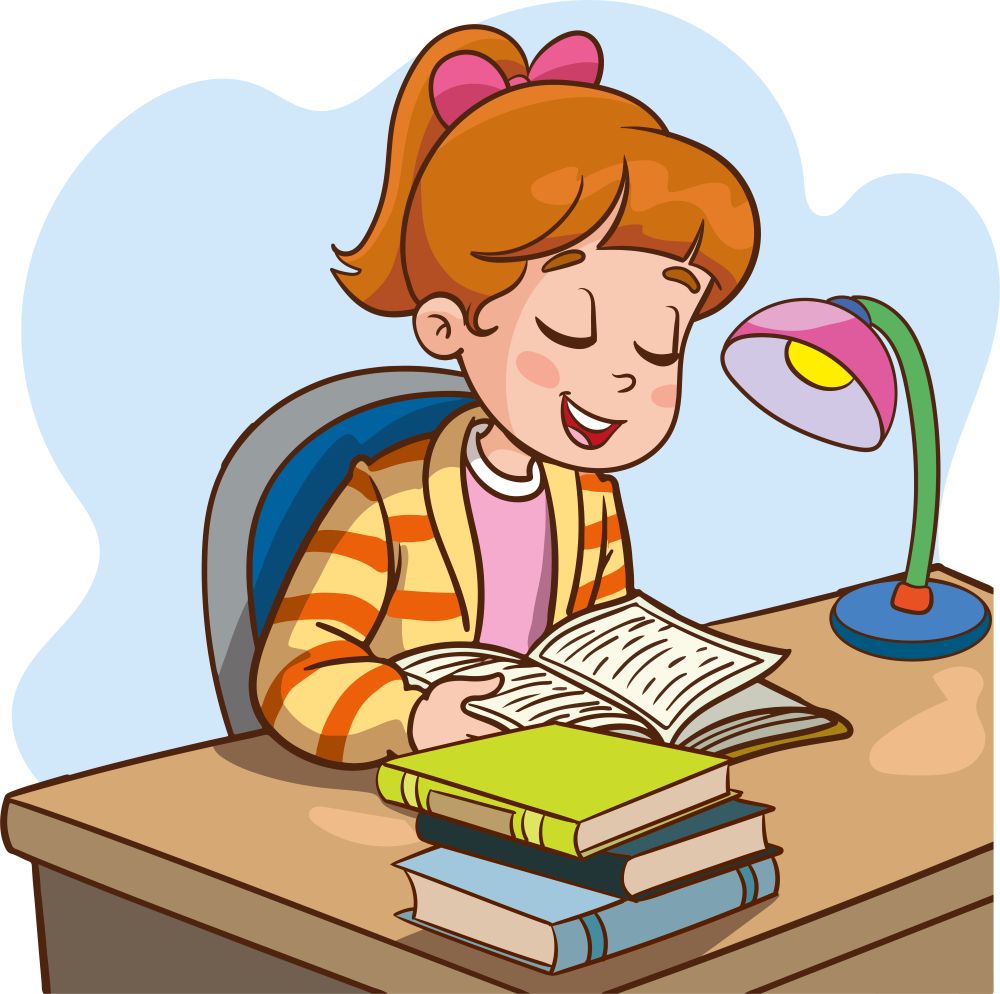 teen girl reading book at her desk