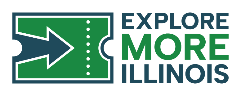 Explore More Illinois Logo in green and dark blue.